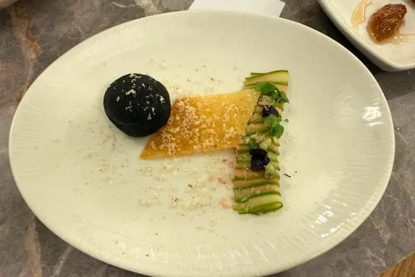 White plate with various elements on.